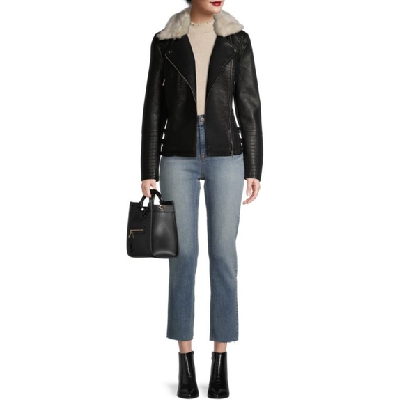 Mark Alan Women’s Faux Leather Moto Jacket with Faux Fur Collar - Picture 7 of 8